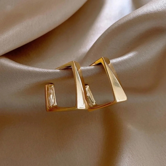 Rectangle hoop earrings in silver and gold - Picture 1 of 4